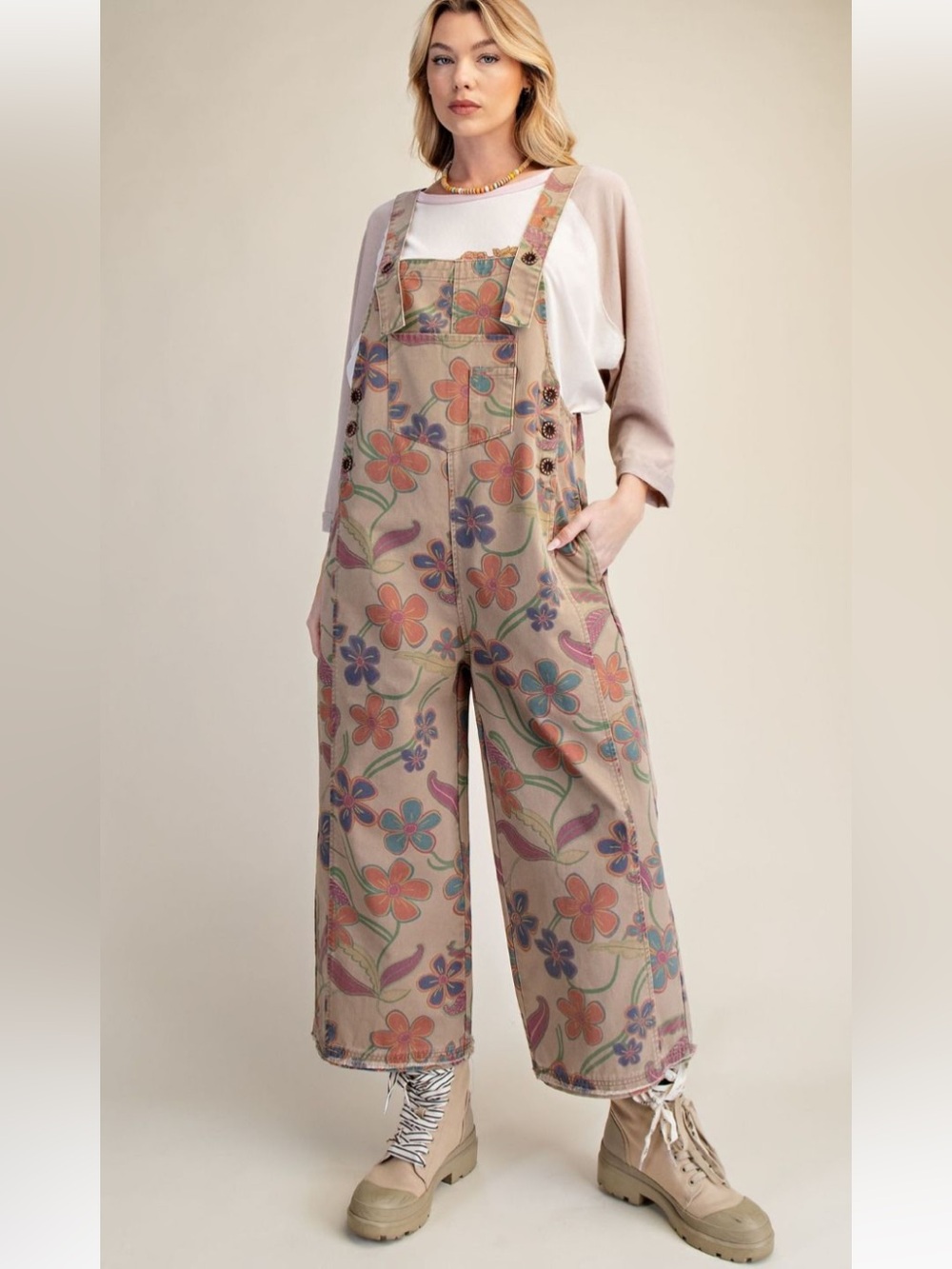 Easel Cropped Floral Overalls S - Picture 1 of 4